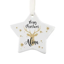 Moderner Christbaumschmuck mit Rentier und Ihrem Wunschnamen