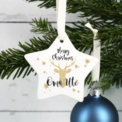 Moderner Christbaumschmuck mit Rentier und Ihrem Wunschnamen