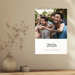 Moderner Foto-Wandkalender 2026 mit Wunschtext in verschiedenen Formaten