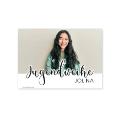 Modernes Banner zur Jugendweihe mit Foto und Name in verschiedenen Farben