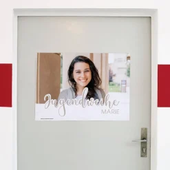 Modernes Banner zur Jugendweihe mit Foto und Name in verschiedenen Farben