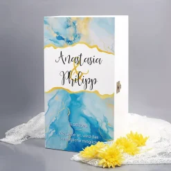 Modernes Geschenkset zur Hochzeit mit zwei Sektgläsern und wunderschöner Watercolor Präsentbox