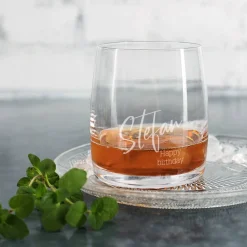 Modernes Whiskeyglas mit Wunschtexten - zum Geburtstag, Vatertag, für Trauzeugen