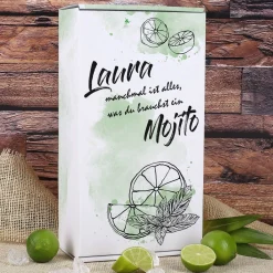 Mojito-Geschenkset mit graviertem Longdrinkglas und personalisierter Verpackung