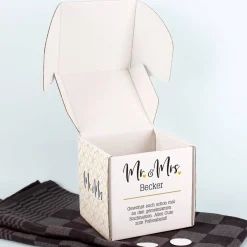 Mr. & Mrs. - Geschenkset zum Polterabend mit Kräuterlikör, Schnapsgläsern und persönlicher Box