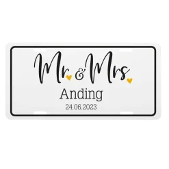 Mr & Mrs Nummernschild als Geschenk zur Hochzeit