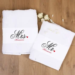Mr und Mrs Handtuch - Set für Paare mit Name