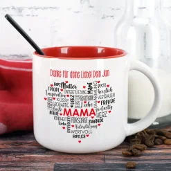 Muttertagsgeschenk - großer Kaffeepott mit Herz und Wunschtext