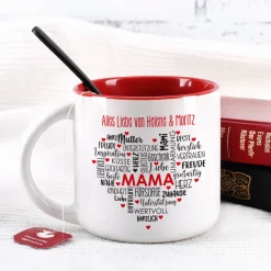 Muttertagsgeschenk - großer Kaffeepott mit Herz und Wunschtext
