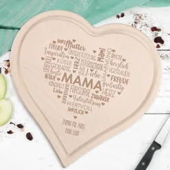 Muttertagsgeschenk - Herzbrettchen aus Holz mit graviertem Herz & Wunschtext, 30 cm