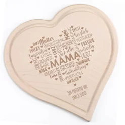 Muttertagsgeschenk - Herzbrettchen aus Holz mit graviertem Herz & Wunschtext, 30 cm