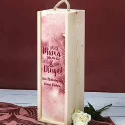 Muttertagsgeschenk - Weinflasche in bedruckter Holzbox mit Ihrem Wunschtext