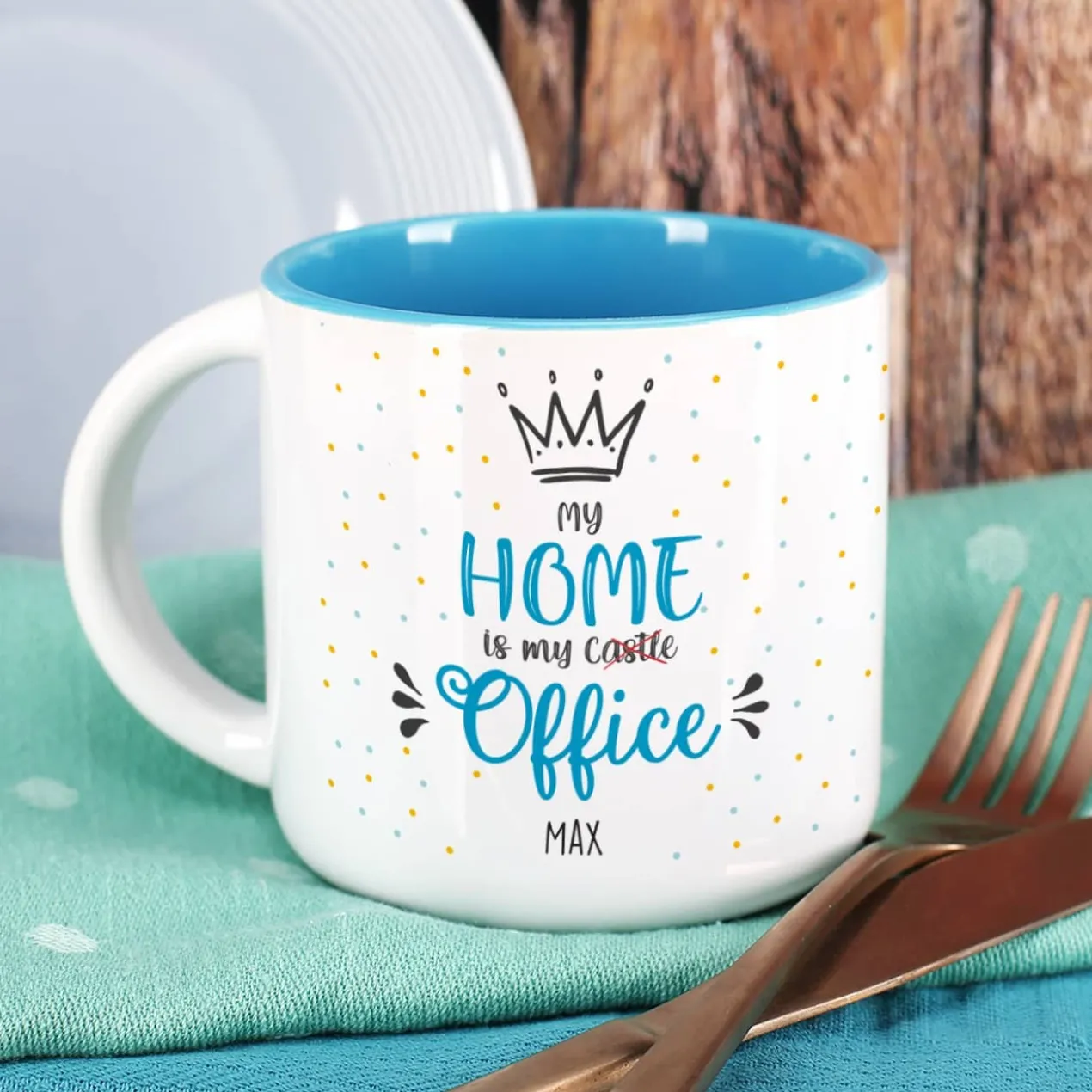 My home is my office - große Tasse mit Name
