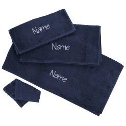 Nachtblaues Handtuchset mit Name gestickt, 4-teilig