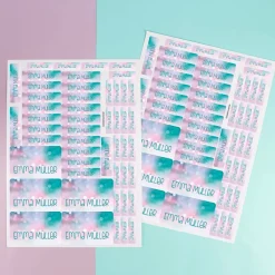 Namensaufkleber in rosa und türkis
