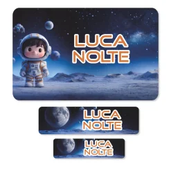 Namensaufkleber mit Astronaut & Planeten Motiv | Personalisiertes Geschenk für Einschulung und Schule