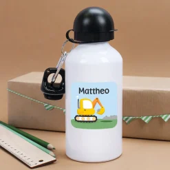 Namensaufkleber mit Bagger Motiv und Name personalisiert | 84 Sticker für Kindergarten, Kita & Schule