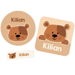Namensaufkleber mit Bär Motiv und Name personalisiert | 84 Sticker für Kindergarten, Kita und Schule
