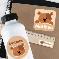 Namensaufkleber mit Bär Motiv und Name personalisiert | 84 Sticker für Kindergarten, Kita und Schule