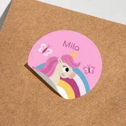 Namensaufkleber mit Einhorn Motiv und Name personalisiert | 84 Sticker für Kindergarten, Kita & Schule