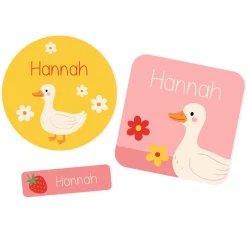 Namensaufkleber mit Ente Motiv und Name personalisiert | 84 Sticker für Kindergarten, Kita & Schule
