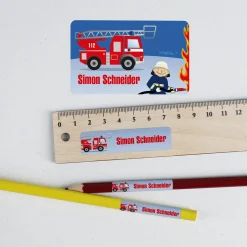 Namensaufkleber mit Feuerwehrmann