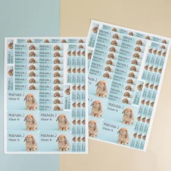 Namensaufkleber mit Hase Motiv & Wunschtext personalisiert für Schule, Kindergarten & Einschulung