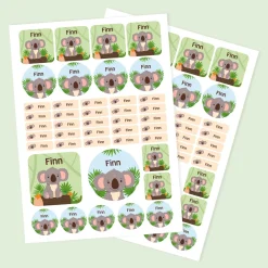 Namensaufkleber mit Koala Motiv und Name personalisiert | 84 Sticker für Kindergarten, Kita & Schule