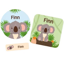 Namensaufkleber mit Koala Motiv und Name personalisiert | 84 Sticker für Kindergarten, Kita & Schule