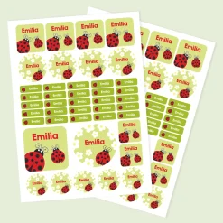 Namensaufkleber mit Marienkäfer Motiv und Name personalisiert | 84 Sticker für Kindergarten & Schule