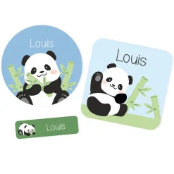 Namensaufkleber mit Panda Motiv und Name personalisiert | 84 Sticker für Kindergarten, Kita & Schule