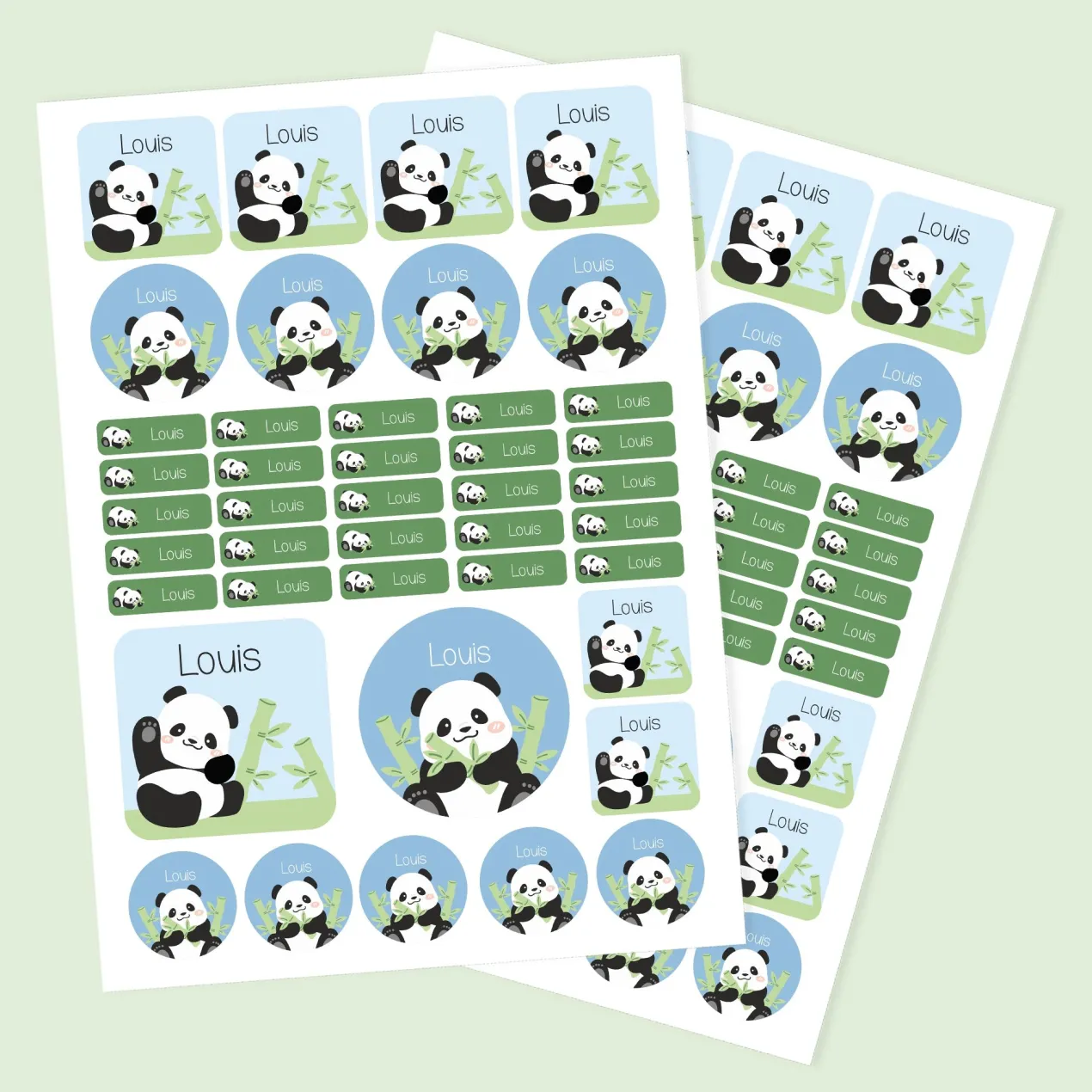 Namensaufkleber mit Panda Motiv und Name personalisiert | 84 Sticker für Kindergarten, Kita & Schule