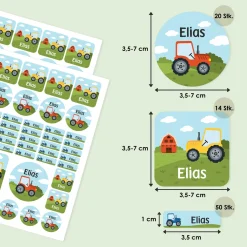 Namensaufkleber mit Traktor Motiv und Name personalisiert | 84 Sticker für Kindergarten, Kita & Schule