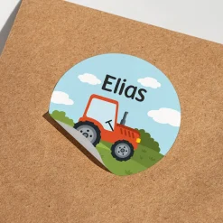 Namensaufkleber mit Traktor Motiv und Name personalisiert | 84 Sticker für Kindergarten, Kita & Schule