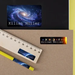 Namensaufkleber mit Weltraum & Planeten Motiv | Personalisiertes Geschenk für Einschulung und Schule