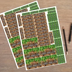 100 Namensaufkleber - Pixelmotiv - in 3 verschiedenen Größen für Hefte, Stifte uvm.