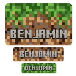 100 Namensaufkleber - Pixelmotiv - in 3 verschiedenen Größen für Hefte, Stifte uvm.