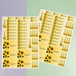 Namensaufkleber 'Sonnenblumen' | 100 Stück Schulaufkleber Etiketten personalisiert mit Name