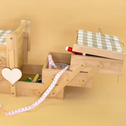 Nähkästchen personalisierbar mit Name | Nähkasten aus Holz mit 5 Fächern & Nadelkissen