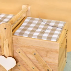 Nähkästchen personalisierbar mit Name | Nähkasten aus Holz mit 5 Fächern & Nadelkissen