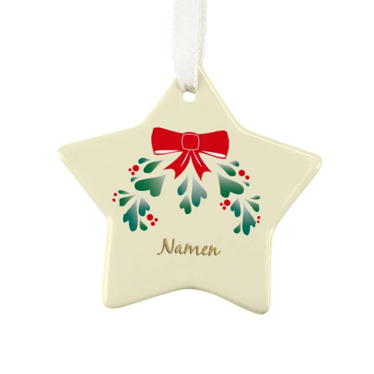 Niedlicher Christbaumanhänger mit Mistelzweig und Ihren Wunschnamen