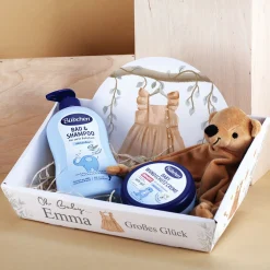 Niedlicher Geschenkkorb zur Geburt für Mädchen und Jungen - auch mit Füllung erhältlich