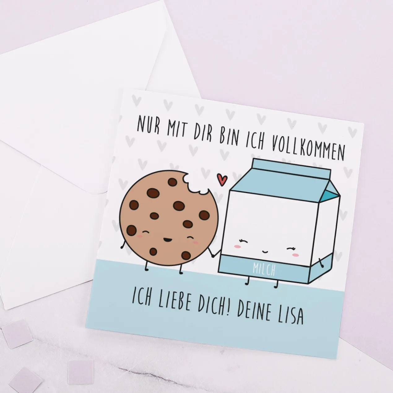 "Nur mit Dir bin ich vollkommen" - Klappkarte zum Valentinstag mit Wunschtext