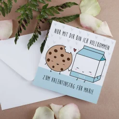 "Nur mit Dir bin ich vollkommen" - Klappkarte zum Valentinstag mit Wunschtext