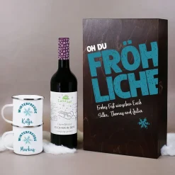 Oh du fröhliche... - Winterfreude Geschenkset mit Dornfelder Glühwein, Emailletassen und Geschenkbox