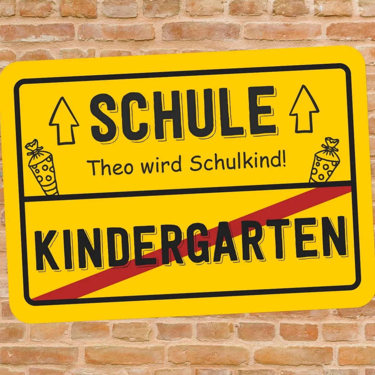 Ortsschild zur Einschulung mit Ihrem Wunschtext - 70 x 50 cm