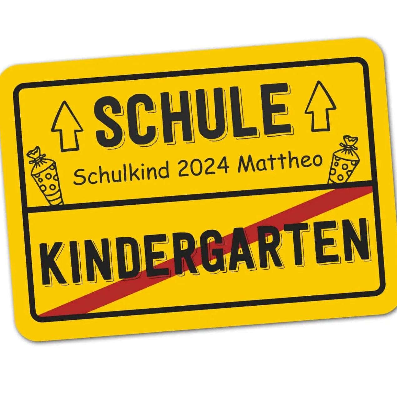 Ortsschild zur Einschulung mit Ihrem Wunschtext - 70 x 50 cm