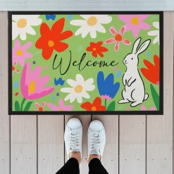 Oster Fußmatte mit Blumen & Hase - Welcome Türmatte für Frühling und Ostern | 2 Größen wählbar