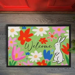 Oster Fußmatte mit Blumen & Hase - Welcome Türmatte für Frühling und Ostern | 2 Größen wählbar