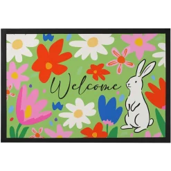 Oster Fußmatte mit Blumen & Hase - Welcome Türmatte für Frühling und Ostern | 2 Größen wählbar